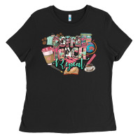 Black coffee teach repeat teacher Ladies Tee - NancyCooperArtShop