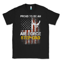 Black Hot Trend Proud Air Force Step-Dad American Flag Classic Tee - PixelWave