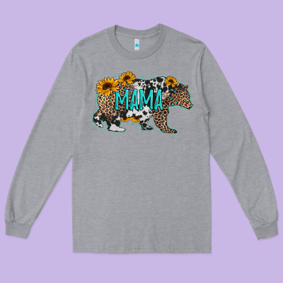 Mama Bear Sunflowers Leopard Cowhide Mother's Day Long Sleeve Tee Designed By Jasminsmagicworld