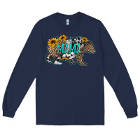 Navy mama bear sunflowers leopard cowhide mother's day Long Sleeve Tee - Jasminsmagicworld