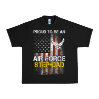 Black Hot Trend Proud Air Force Step-Dad American Flag Urban Heavy Tee - PixelWave