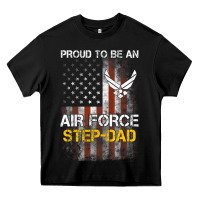Black Hot Trend Proud Air Force Step-Dad American Flag Heavy Core Tee - PixelWave