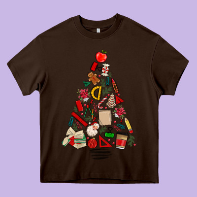 Teacher Christmas Tree Heavy Core Tee Designed By Maliassmallbusiness