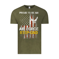 Vintage Olive Hot Trend Proud Air Force Step-Dad American Flag Vintage Tee - PixelWave