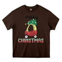 Chocolate Brown merry christmas kids car Heavy Core Tee - MaliasSmallBusiness