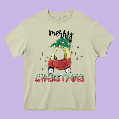 Merry Christmas Kids Car Heavy Core Tee Designed By Maliassmallbusiness