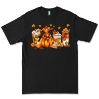 Black Fall Autumn cow pumpkin coffee cups Premium Tee - RanaPortraitStore