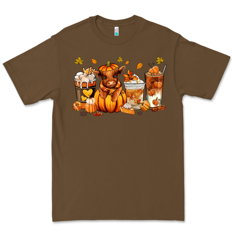 Fall Autumn Cow Pumpkin Coffee Cups Premium Tee by RanaPortraitStore | Teevron