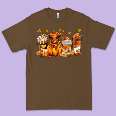 Fall Autumn Cow Pumpkin Coffee Cups Premium Tee Designed By Ranaportraitstore