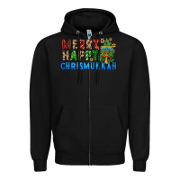 Black merry happy chrismukkah Zipper Hoodie - FaDigitalArtStudio
