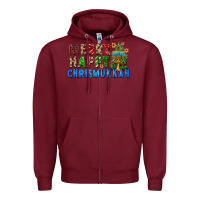 Burgundy merry happy chrismukkah Zipper Hoodie - FaDigitalArtStudio