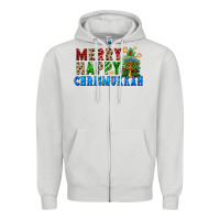 Dove Grey merry happy chrismukkah Zipper Hoodie - FaDigitalArtStudio