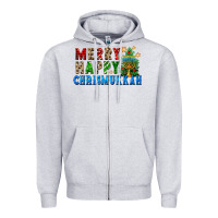 Heather Grey merry happy chrismukkah Zipper Hoodie - FaDigitalArtStudio