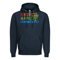 Navy merry happy chrismukkah Zipper Hoodie - FaDigitalArtStudio
