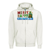 Oatmeal Heather merry happy chrismukkah Zipper Hoodie - FaDigitalArtStudio