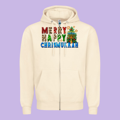 Merry Happy Chrismukkah Zipper Hoodie Designed By Fadigitalartstudio