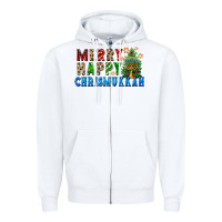 White merry happy chrismukkah Zipper Hoodie - FaDigitalArtStudio
