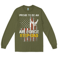 Army Green Hot Trend Proud Air Force Step-Dad American Flag Long Sleeve Tee - PixelWave