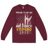 Burgundy Hot Trend Proud Air Force Step-Dad American Flag Long Sleeve Tee - PixelWave