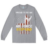 Heather Grey Hot Trend Proud Air Force Step-Dad American Flag Long Sleeve Tee - PixelWave