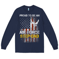Navy Hot Trend Proud Air Force Step-Dad American Flag Long Sleeve Tee - PixelWave