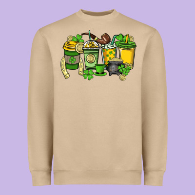 St. Patrick's Day Coffee Cups Heavyweight Sweatshirt Designed By Howdyjamesfarm
