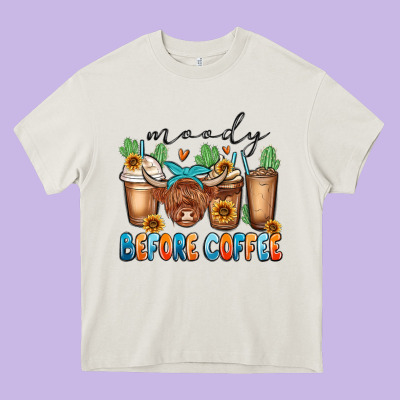Moody Before Coffee Heavy Core Tee Designed By Maliassmallbusiness