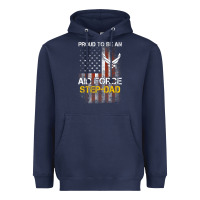 Navy Hot Trend Proud Air Force Step-Dad American Flag Heavyweight Hoodie - PixelWave
