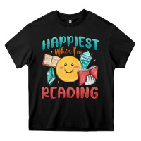 Black happiest when i'm reading Heavy Core Tee - MaliasSmallBusiness