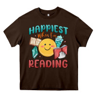 Chocolate Brown happiest when i'm reading Heavy Core Tee - MaliasSmallBusiness