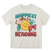 Cream happiest when i'm reading Heavy Core Tee - MaliasSmallBusiness