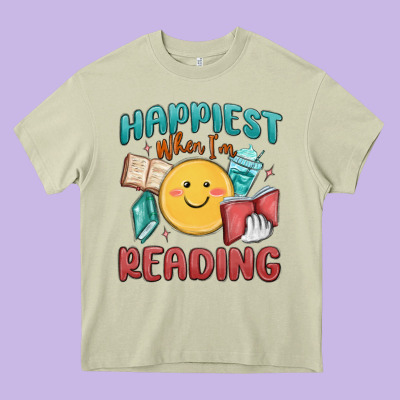 Happiest When I'm Reading Heavy Core Tee Designed By Maliassmallbusiness