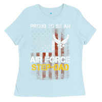 Baby Blue Hot Trend Proud Air Force Step-Dad American Flag Ladies Tee - PixelWave