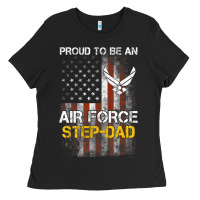 Black Hot Trend Proud Air Force Step-Dad American Flag Ladies Tee - PixelWave