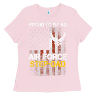 Bubblegum Pink Hot Trend Proud Air Force Step-Dad American Flag Ladies Tee - PixelWave