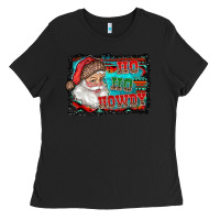 Black ho ho howdy with santa Ladies Tee - RanaPortraitStore