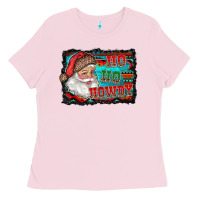 Bubblegum Pink ho ho howdy with santa Ladies Tee - RanaPortraitStore