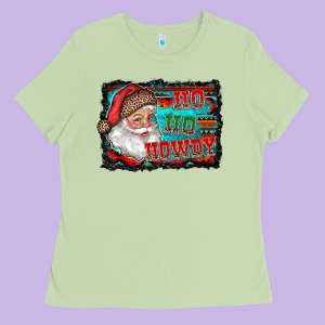 Ho Ho Howdy With Santa Ladies Tee Designed By Ranaportraitstore