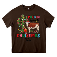 Chocolate Brown rockin around the christmas tree Heavy Core Tee - MaliasSmallBusiness