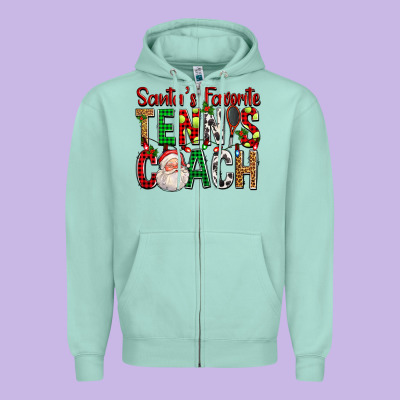 Santa's Favorite Tennis Coach For Christmas Zipper Hoodie Designed By Fadigitalartstudio