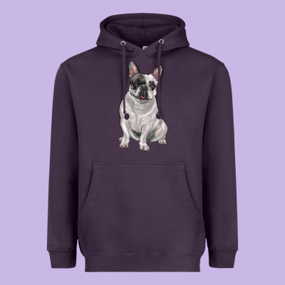 White Black French Bulldog Heavyweight Hoodie Designed By Lillyallendesigns