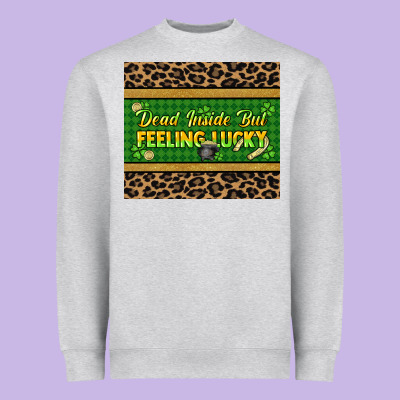 Dead Inside But Feeling Lucky 20oz Skinny Tumbler Heavyweight Sweatshirt Designed By Howdyjamesfarm