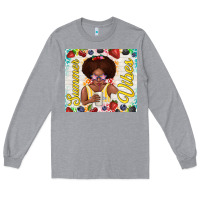 Heather Grey summer vibes afro kid Long Sleeve Tee - TumblerDesignByShophia