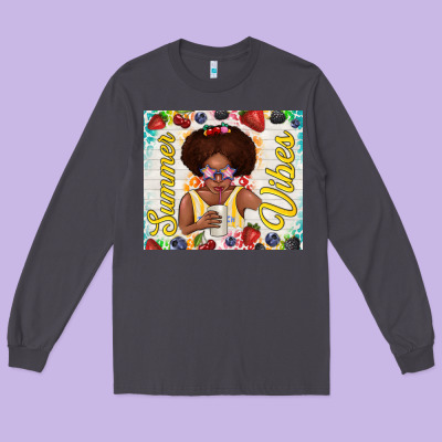 Summer Vibes Afro Kid Long Sleeve Tee Designed By Tumblerdesignbyshophia
