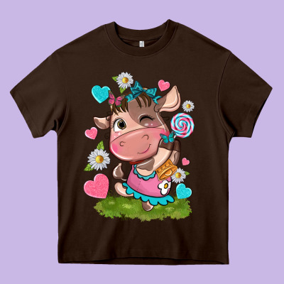 Little Cute Cow Heavy Core Tee Designed By Nancycooperartshop