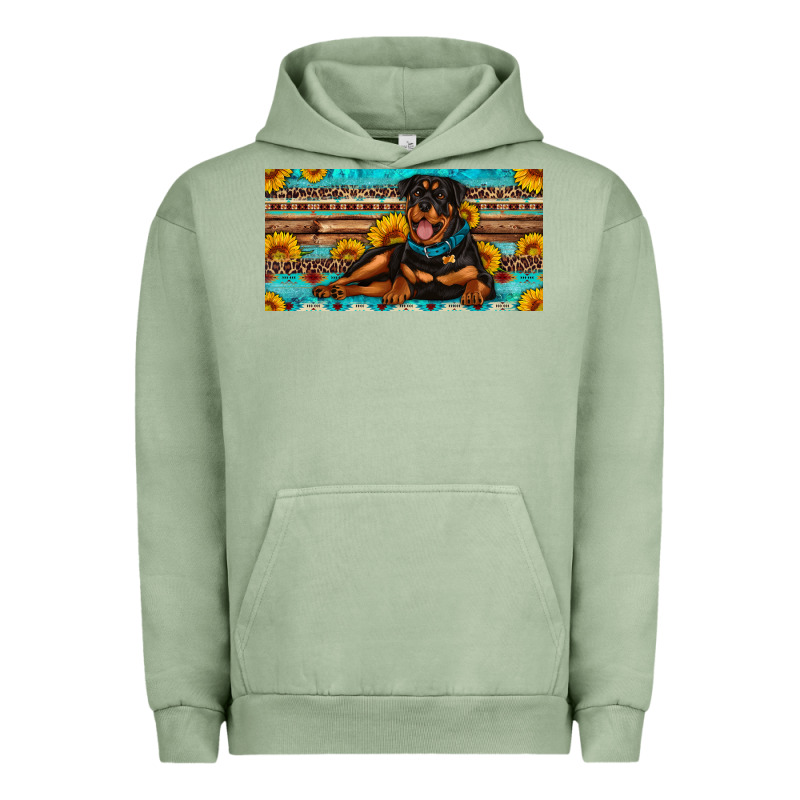 Rottweiler With Sunflowers License Plate Urban Hoodie by Artiststas | Teevron