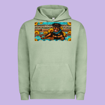 Rottweiler With Sunflowers License Plate Urban Hoodie Designed By Artiststas