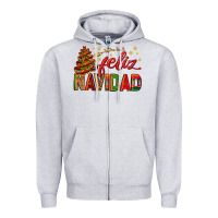 Heather Grey Feliz Navidad With Sombrero Tree Zipper Hoodie - BundleAndBundleShop