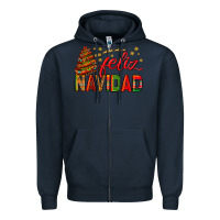 Navy Feliz Navidad With Sombrero Tree Zipper Hoodie - BundleAndBundleShop