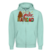 Seafoam Feliz Navidad With Sombrero Tree Zipper Hoodie - BundleAndBundleShop